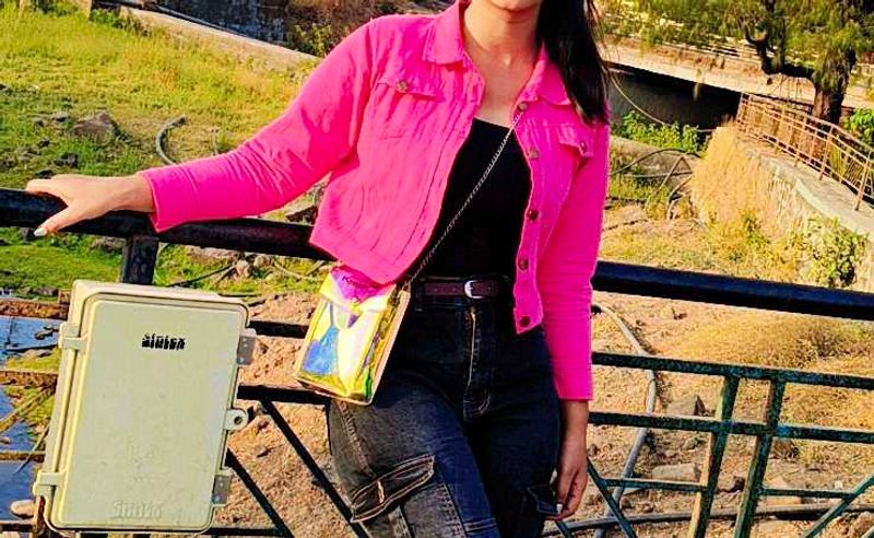 Pink cropped denim jacket