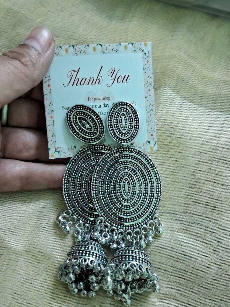 Boho Jhumka Earrings - Silver