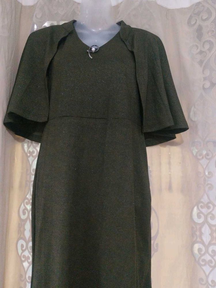 Elegant Olive Green Dress with Capelet
