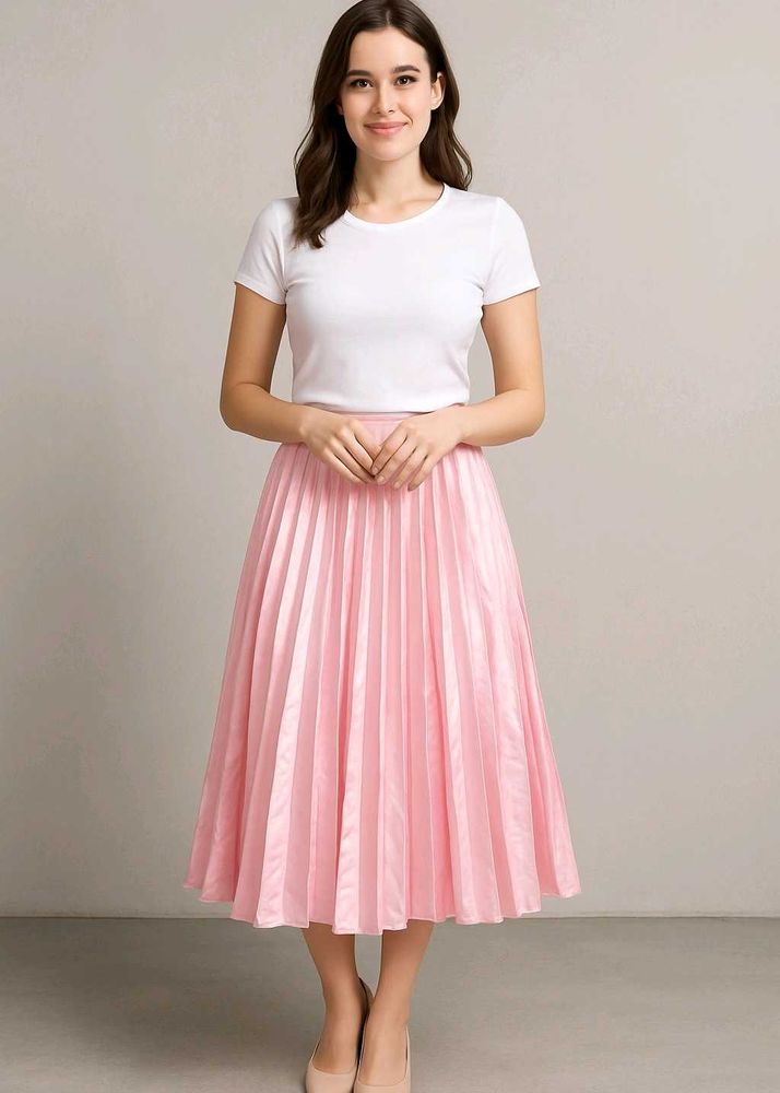 Pink Pleated Midi Skirt