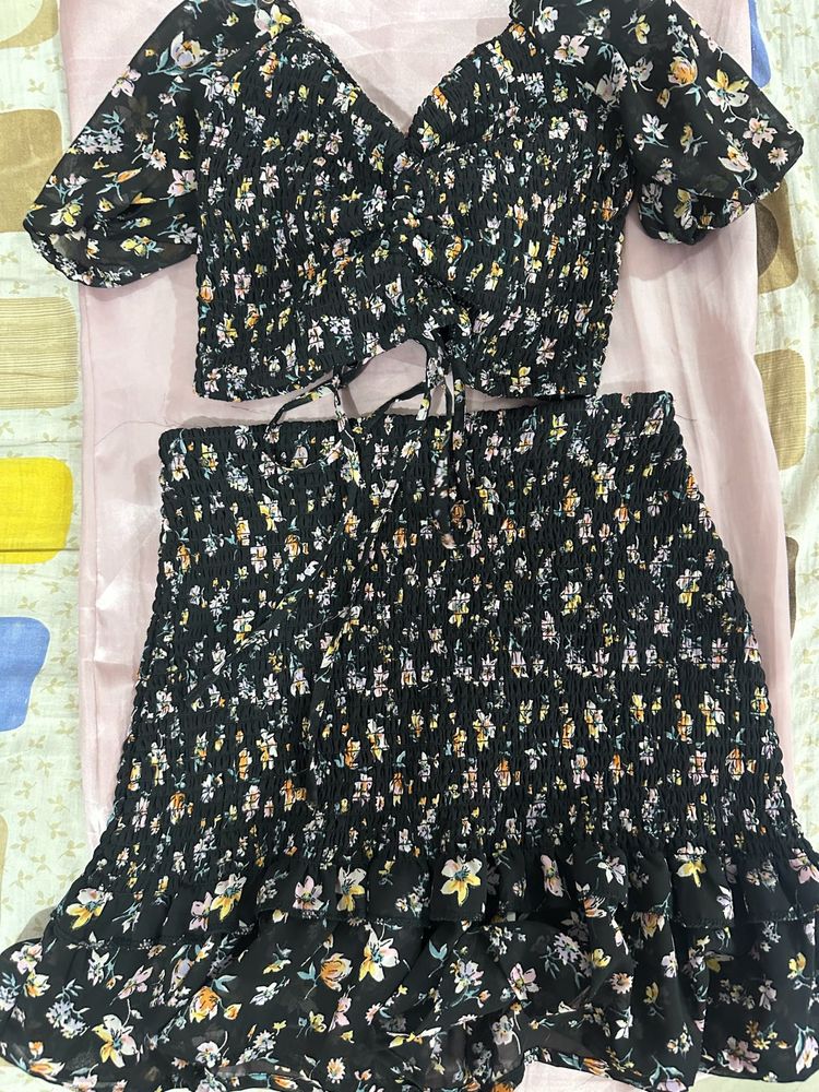 Floral Smocked Two-Piece Set FREE SIZE