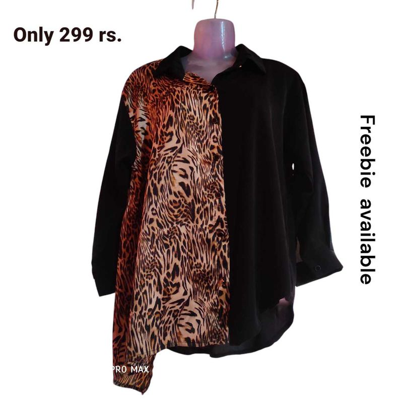 Animal Print &amp; Black Colorblock Blouse