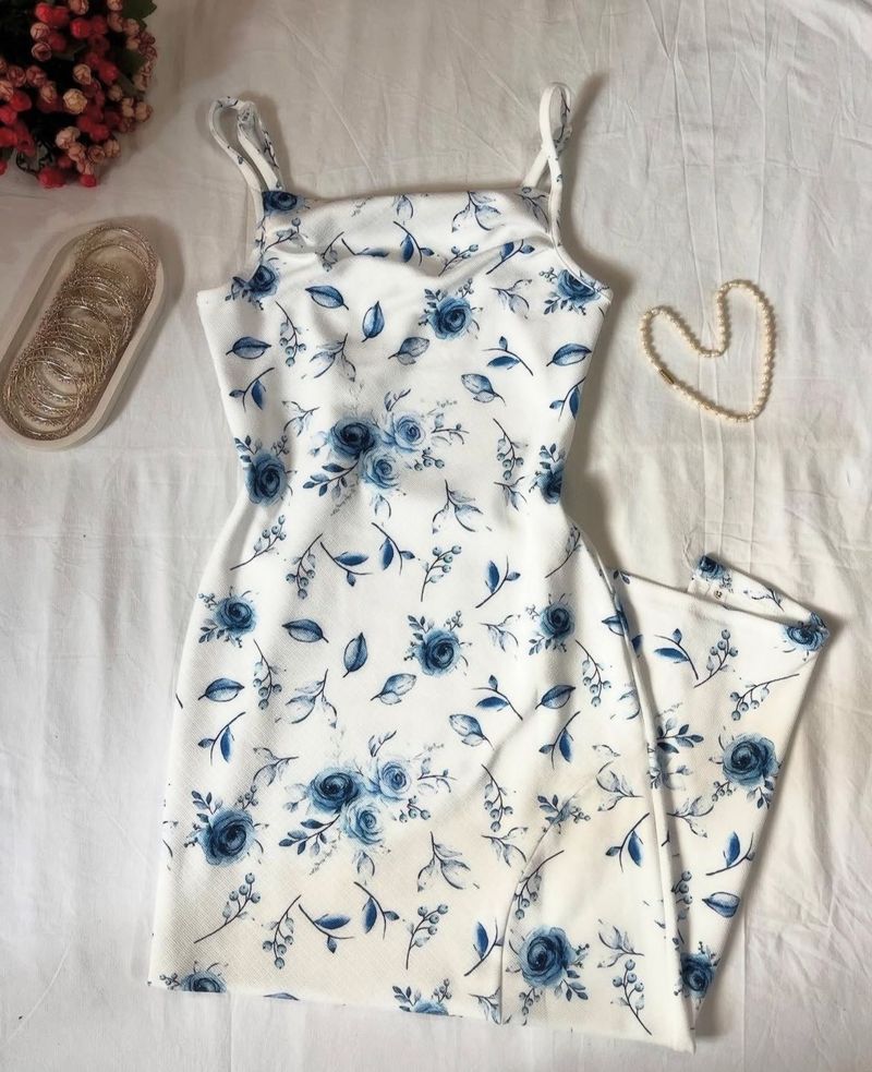 Classic White Flower Print Dress