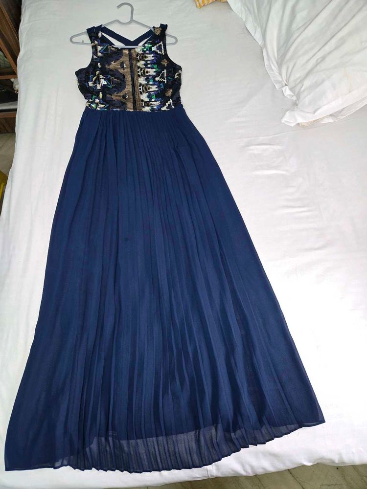 Elegant Navy Blue Maxi Dress bust 36