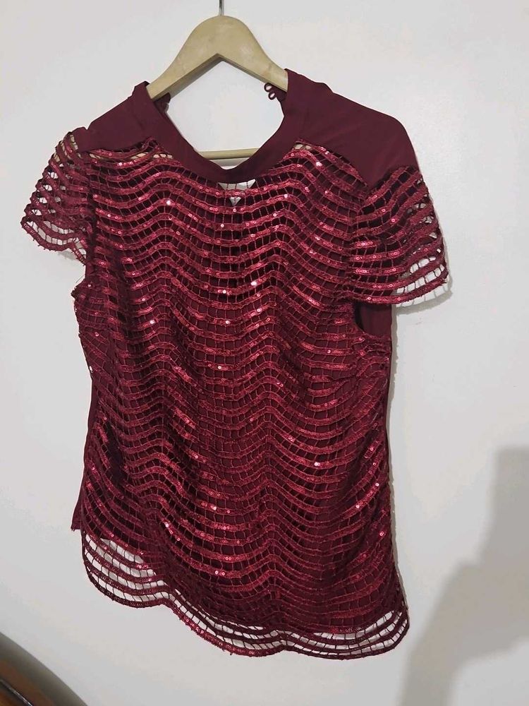 Maroon Sequin Top