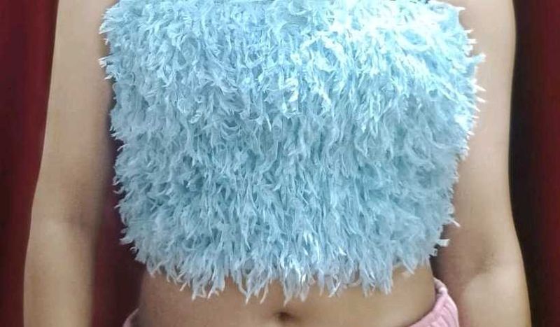 Fluffy Blue Crop Top