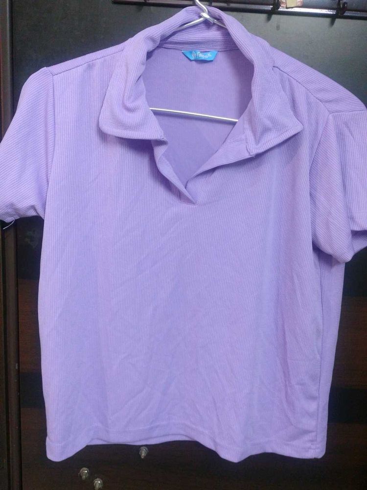 Lilac Ribbed Knit Polo Shirt