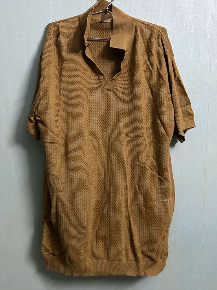 Men&#39;s Brown Knit Polo Shirt