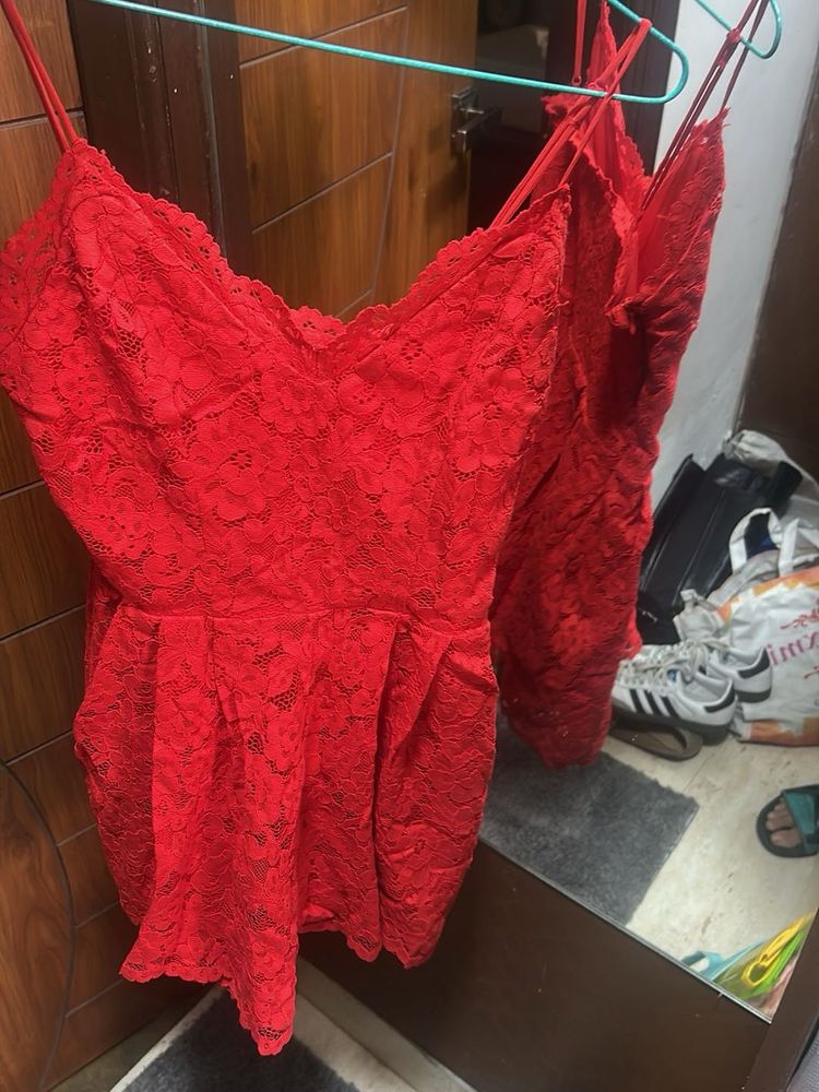 Red Lace Playsuit dress