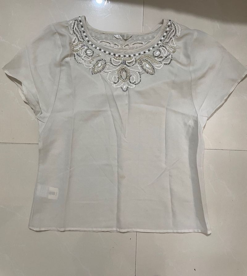 Embroidered Beaded Neck For Stylish Look