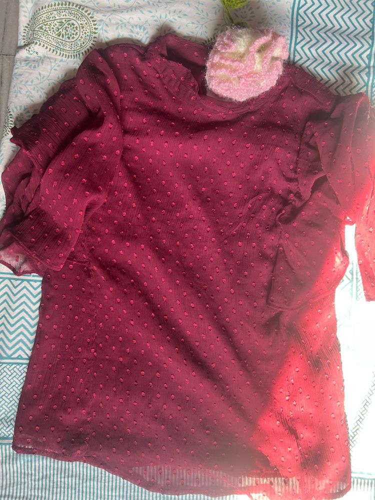 Burgundy Polka Dot Top