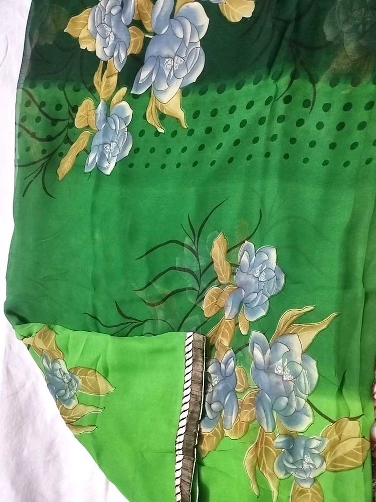Triple Green Floral Saree With Blouse