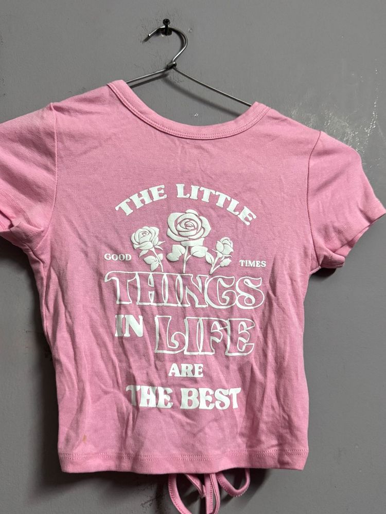 Pink &#39;Little Things&#39; Graphic Crop Tee