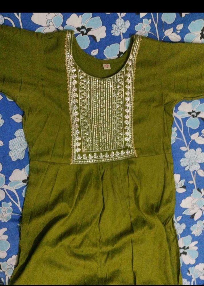 Olive Green Embellished Kurta