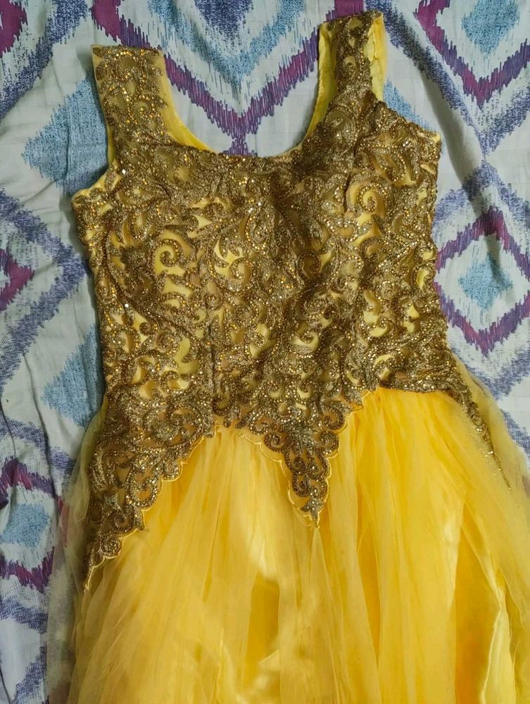 Gorgeous Yellow Ethnic Gown, With Bottoms &amp; Dupatt