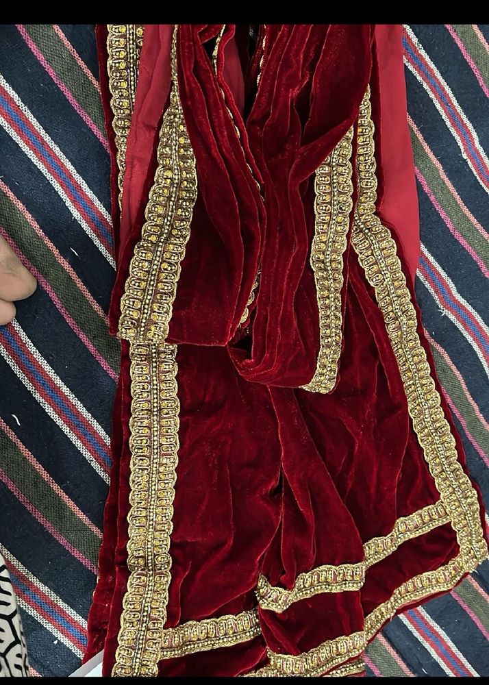 Maroon Velvet Sherwani Dupatta