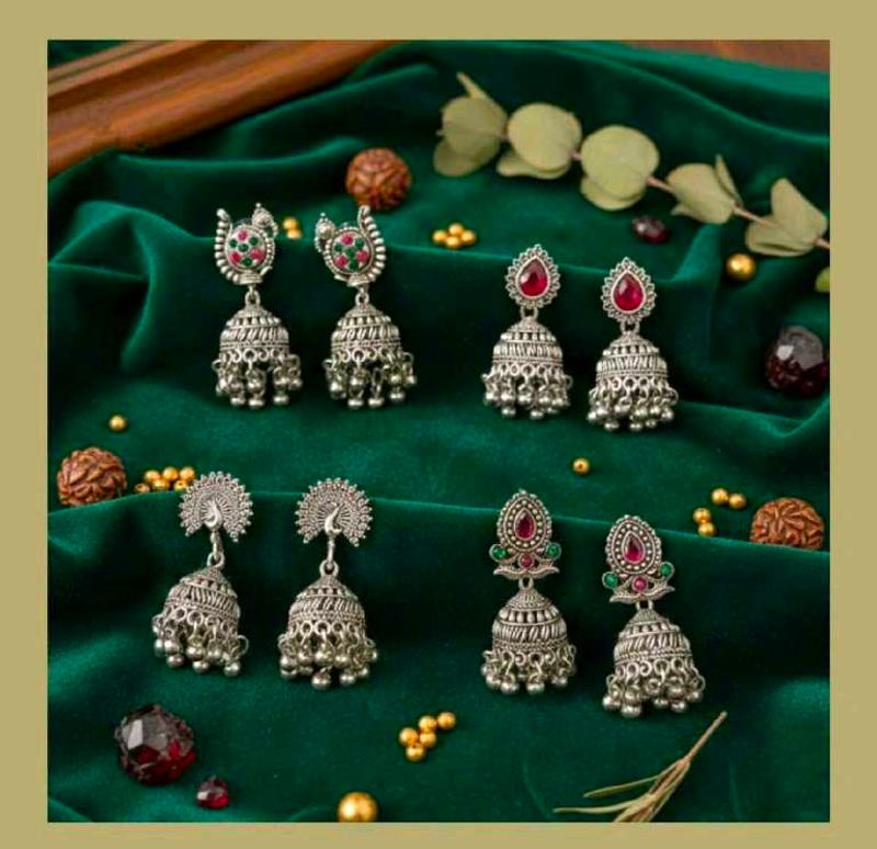Oxidized jhumka set of 4