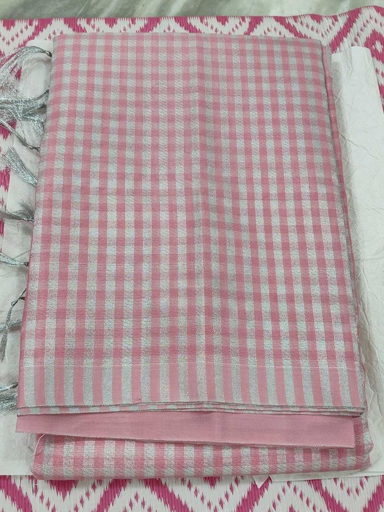 BABY PINK AND SILVER CHECKS SAREE