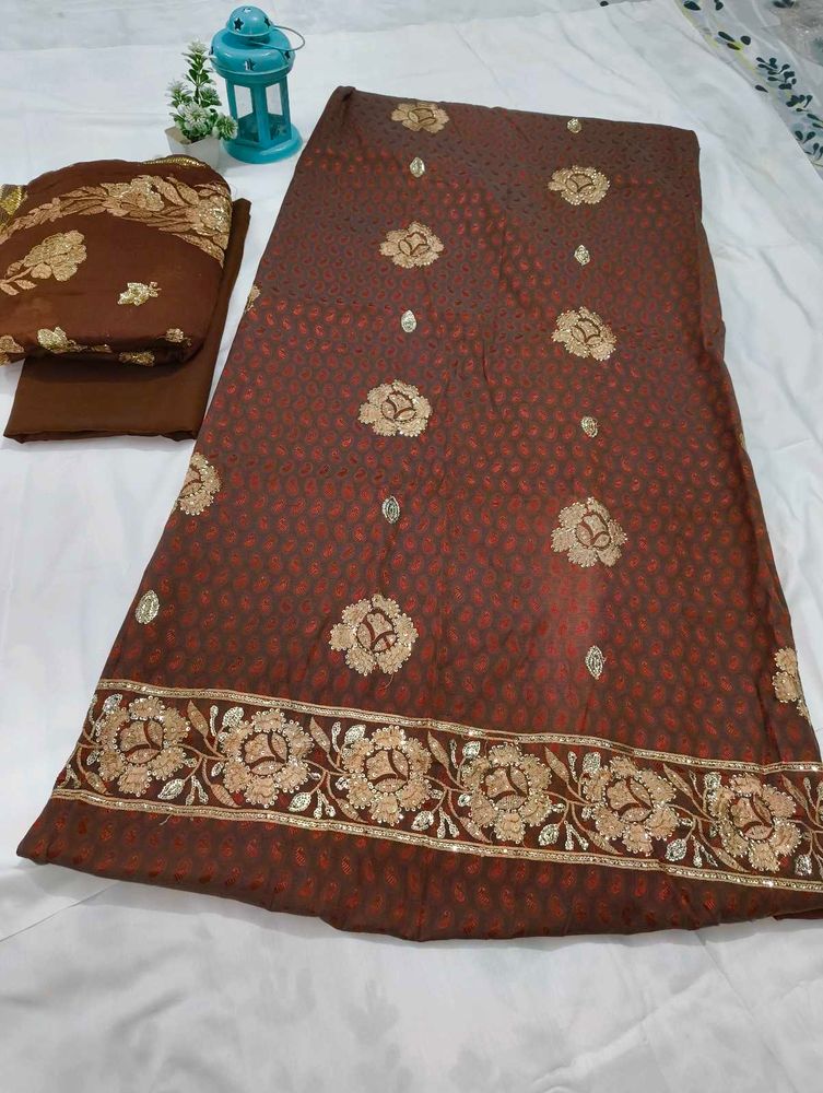 Brown Embroidered Salwar Kameez