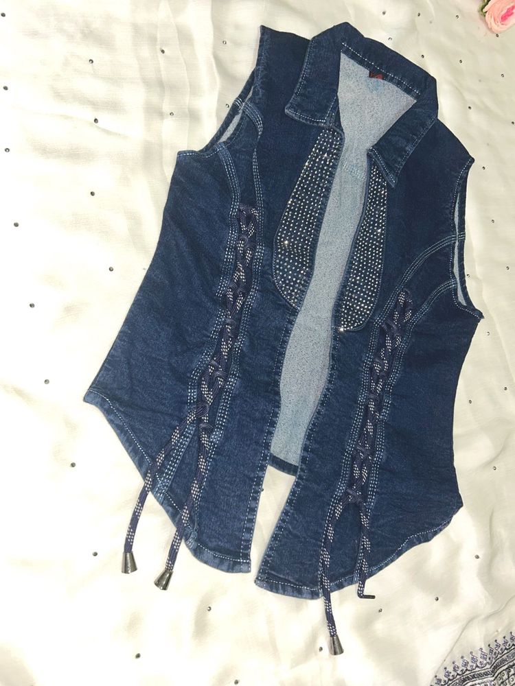 Stylish Denim Sleeveless Jacket