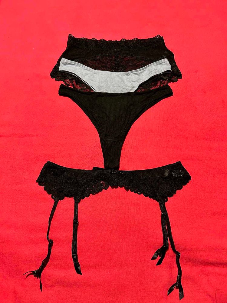H&amp;M Panty + Thong + Garter Combo (4pcs) size/M