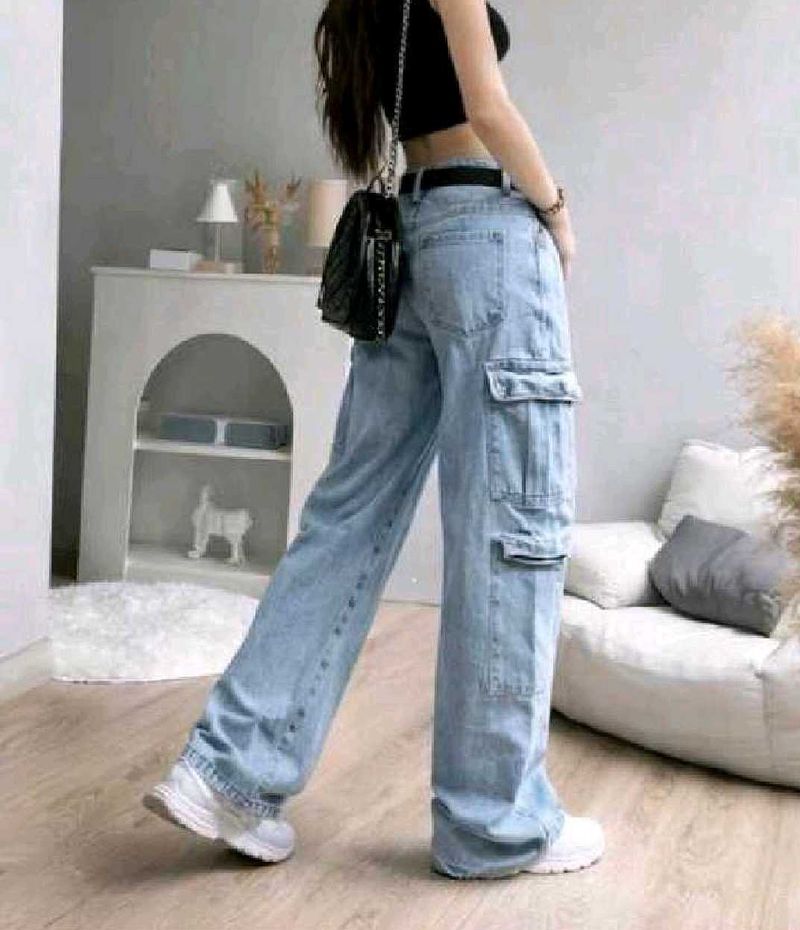 Light Wash Cargo Jeans