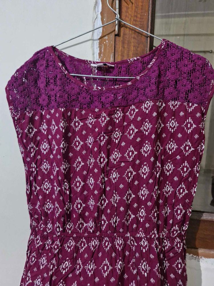 Burgundy Print Dress