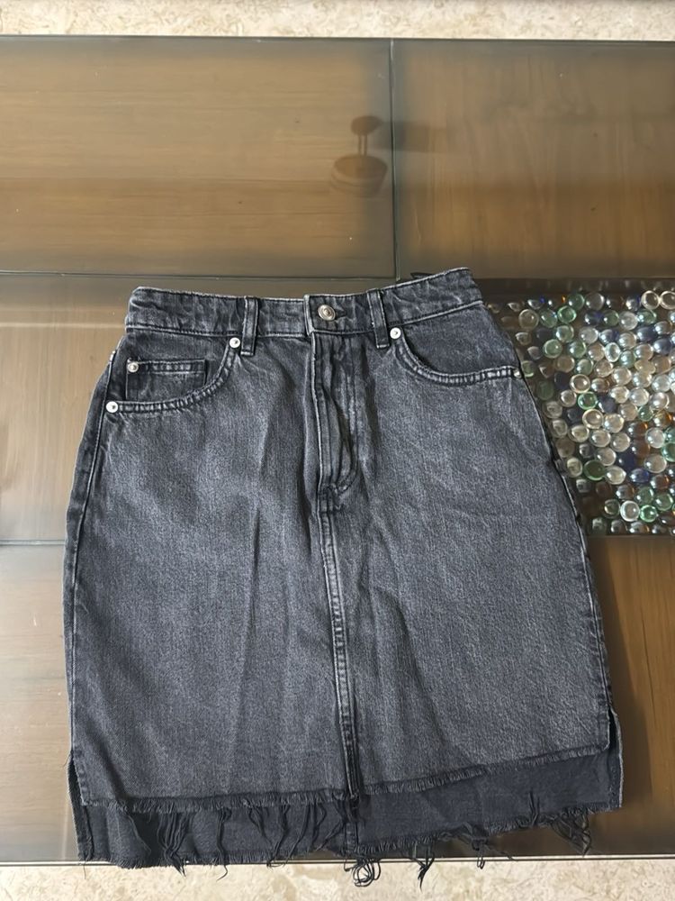 Distressed Denim Mini Skirt
