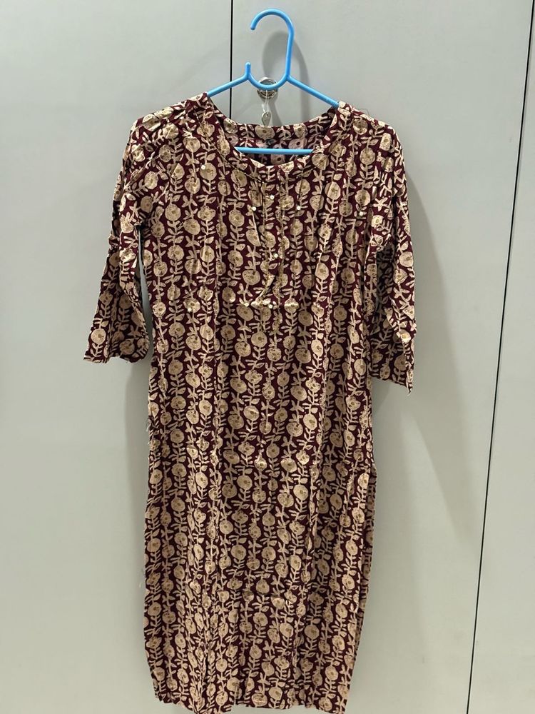 Batic Print Kurts - Maroon &amp; Beige