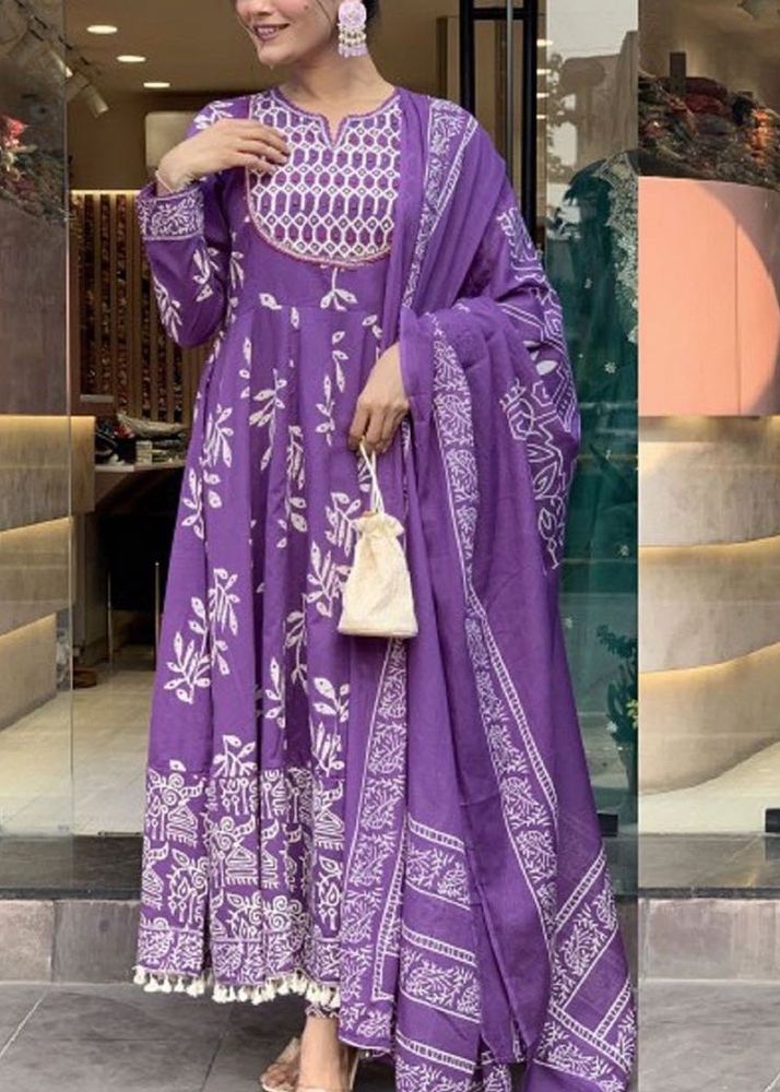 Purple Printed Kurta Set