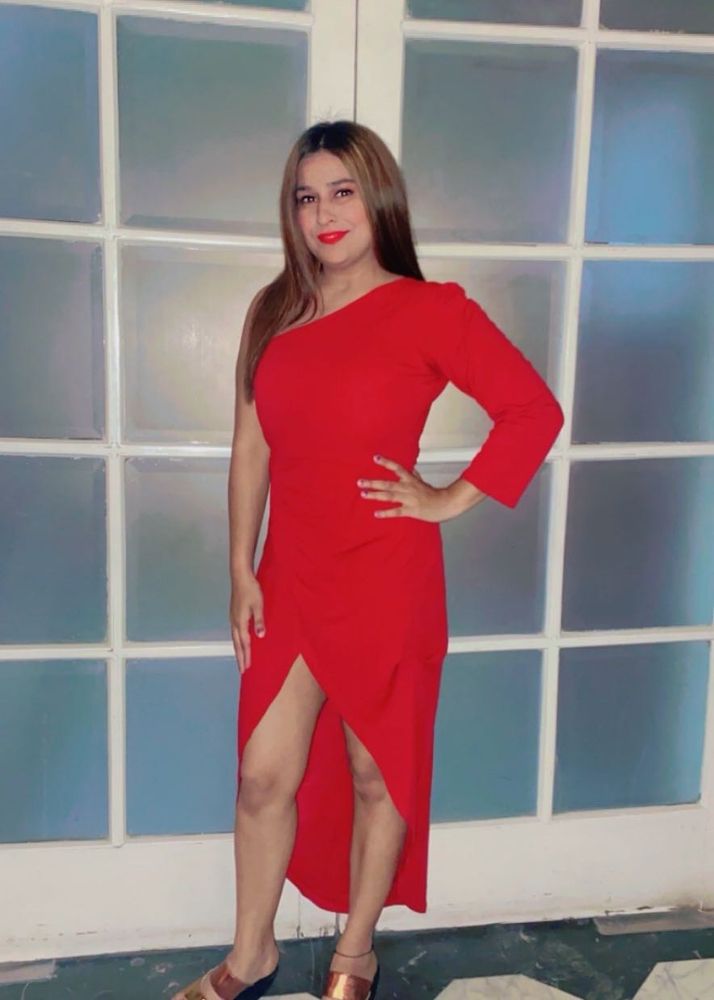 Red One-Shoulder Midi Dress