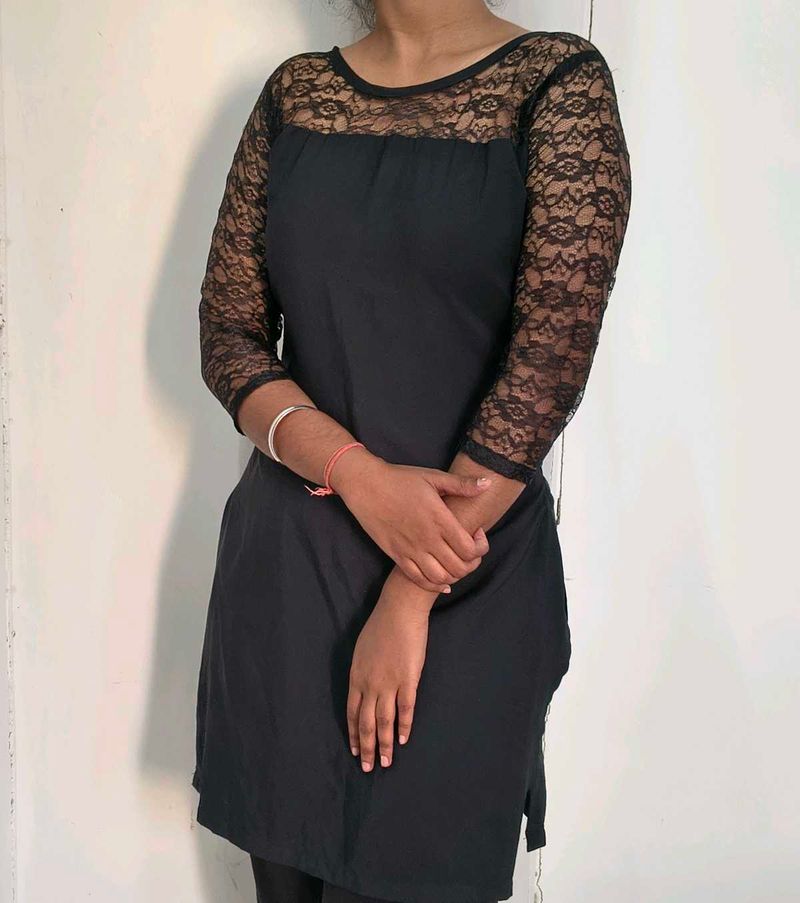 Elegant Black Lace Detail Dress