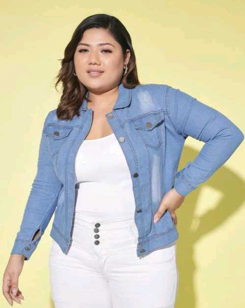 Buynewtrend Denim Jacket, 5XL Size