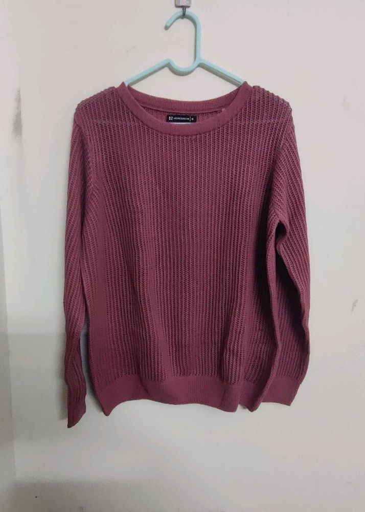 Here&amp;Now Women Pink Open Knit Pullover Sweater