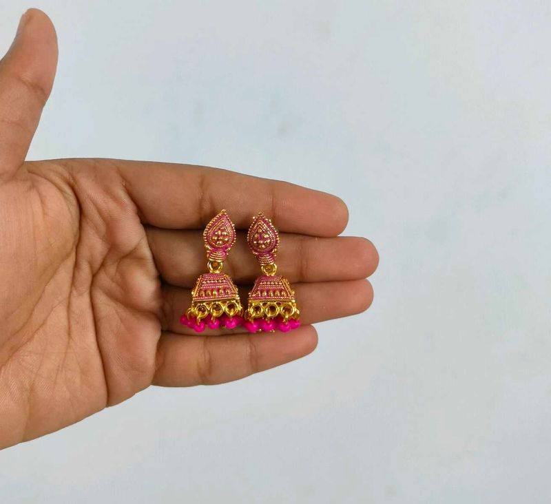 Pink Golden Jhumka