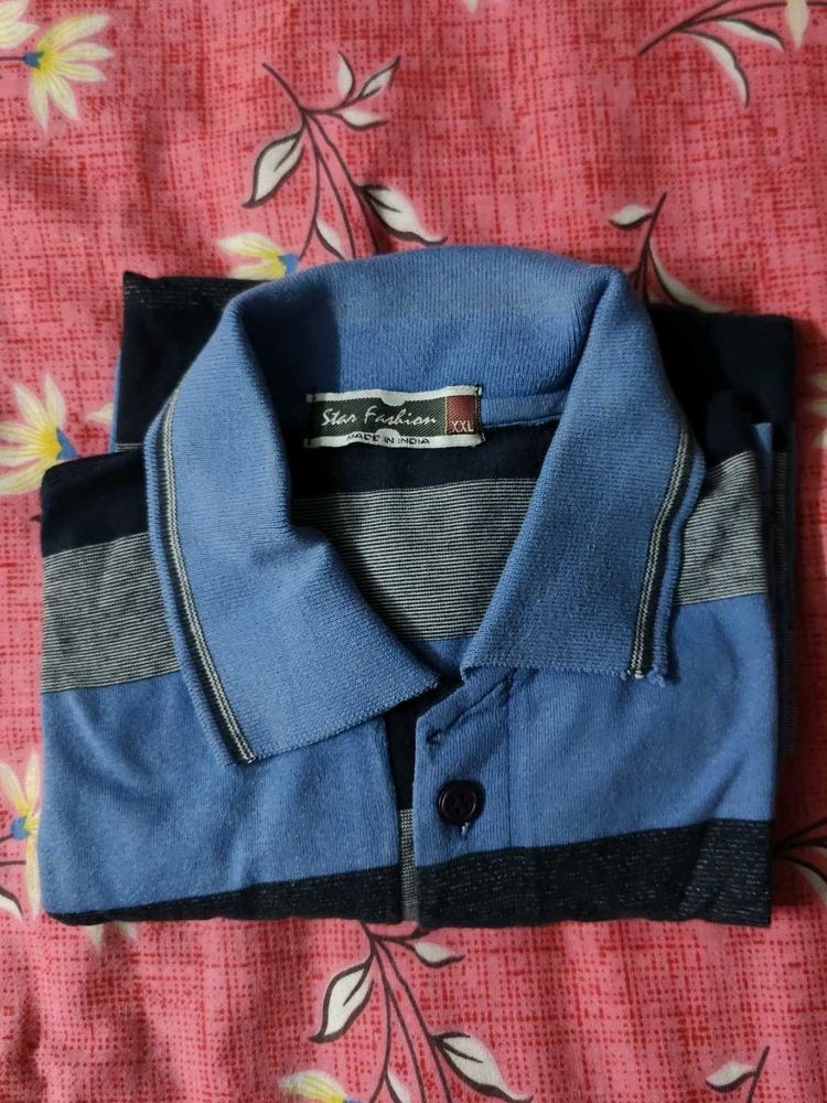 Blue Striped Polo Shirt - XXL