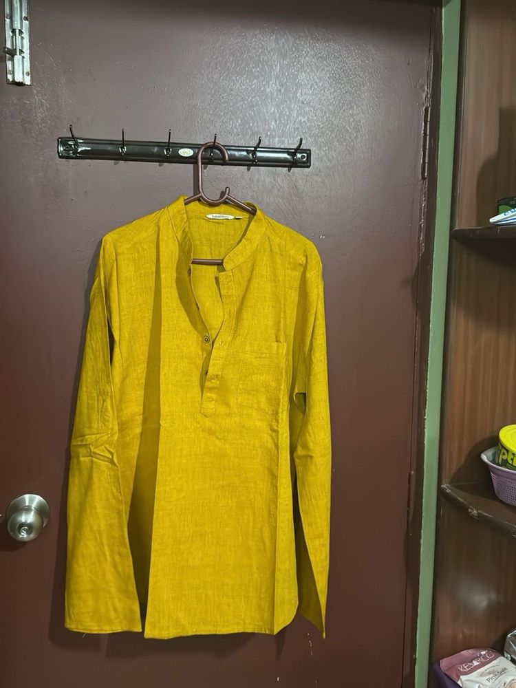 Yellow Mandarin Collar Long Sleeve Shirt