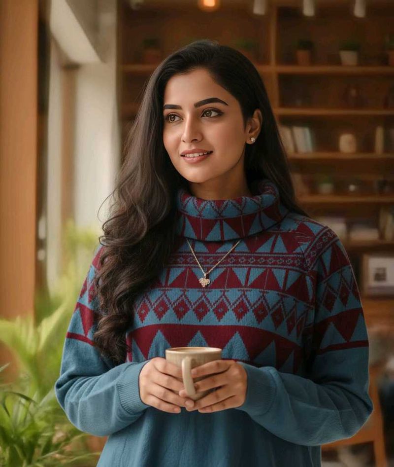 Stylish Patterned Turtleneck Sweater