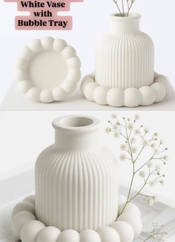 Ribbed Vase with Bubble Tray