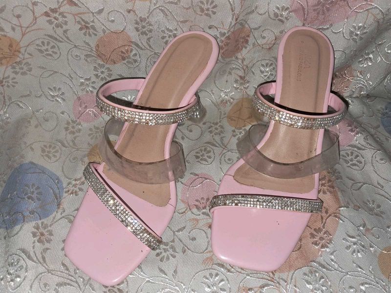 Pink Rhinestone Strap Heels
