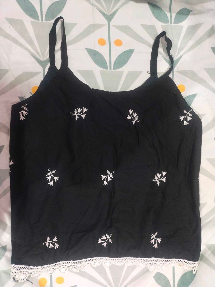 Black Embroidered Cami Tank