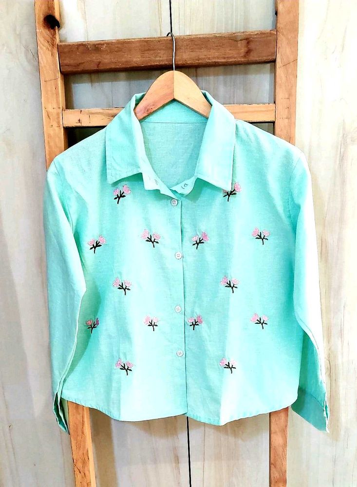 Light Green Embroidery Work Shirt Size-36