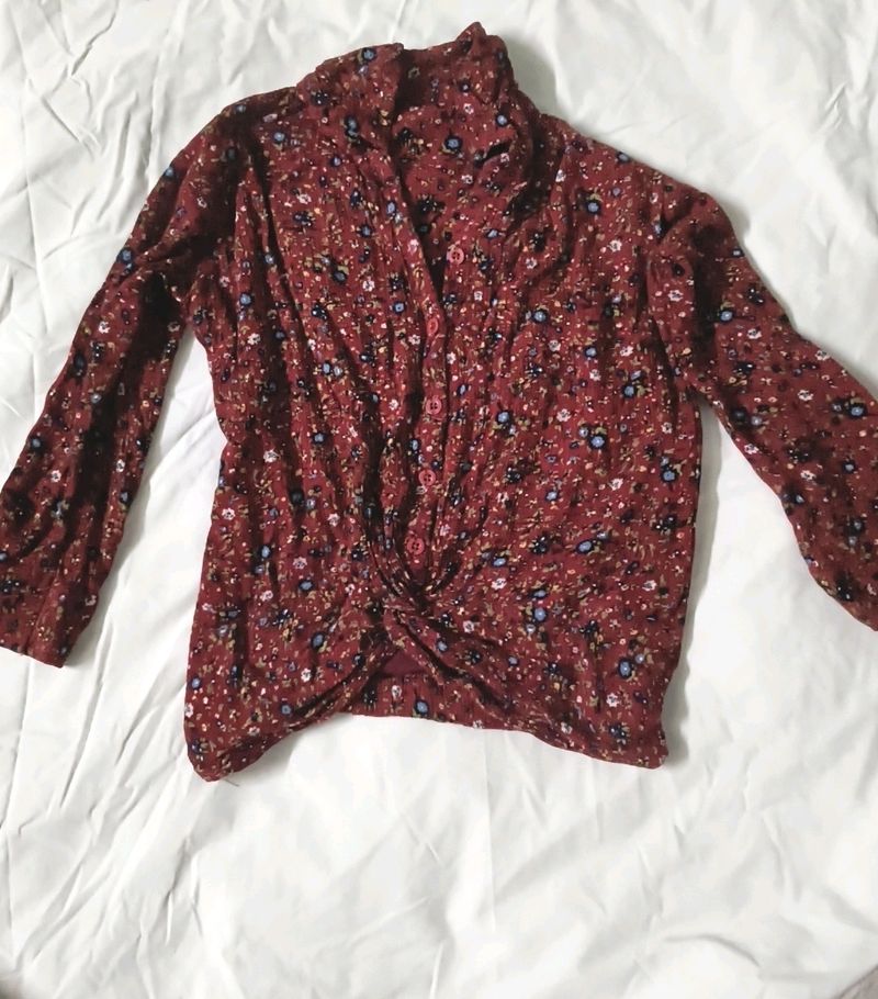 Flower Print Shirt Pattern Crop Top