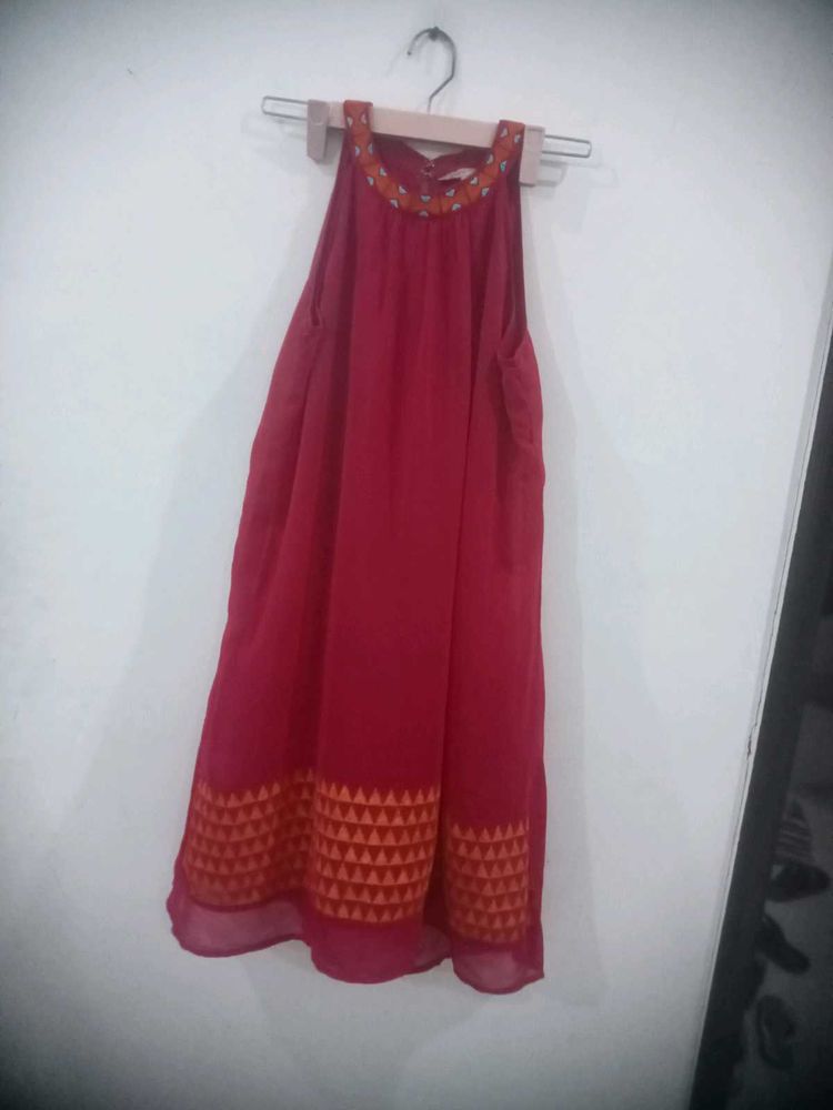 Global Desi Halter Neck Hot Pink Sleeveless Dress