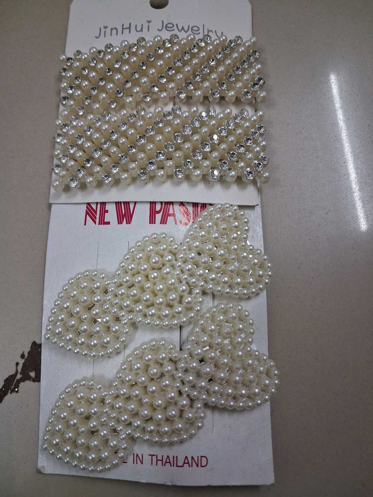 Pearl &amp; Rhinestone Hair Clips 4 Pcs