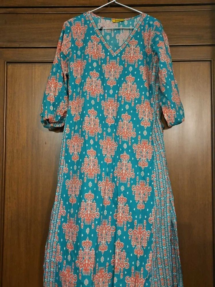 Turquoise &amp; Peach Print Dress