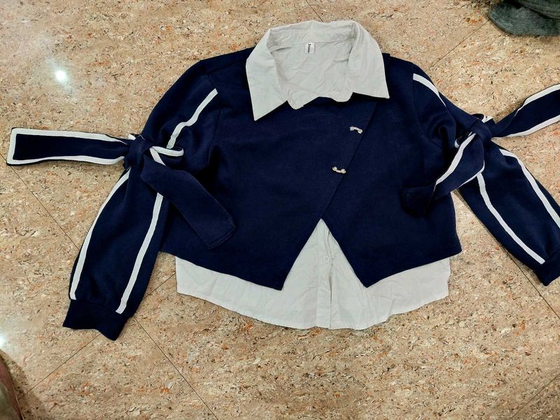 Stylish Navy &amp; White LayeredTop unbelievable price