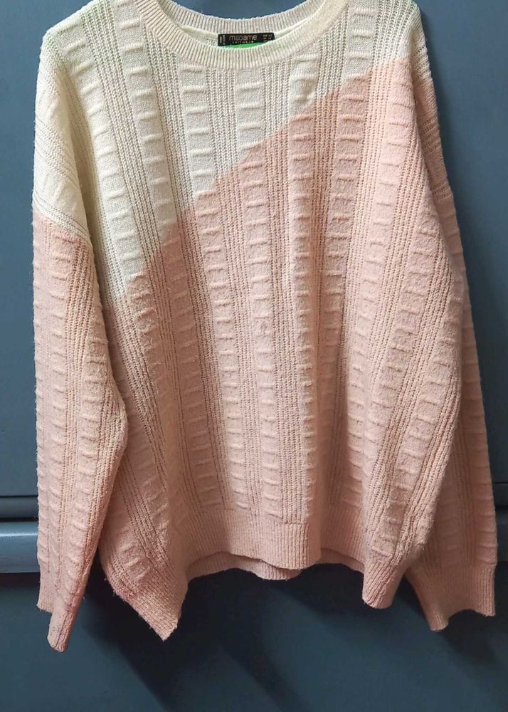 Madame Peach &amp; White Knitted Sweater