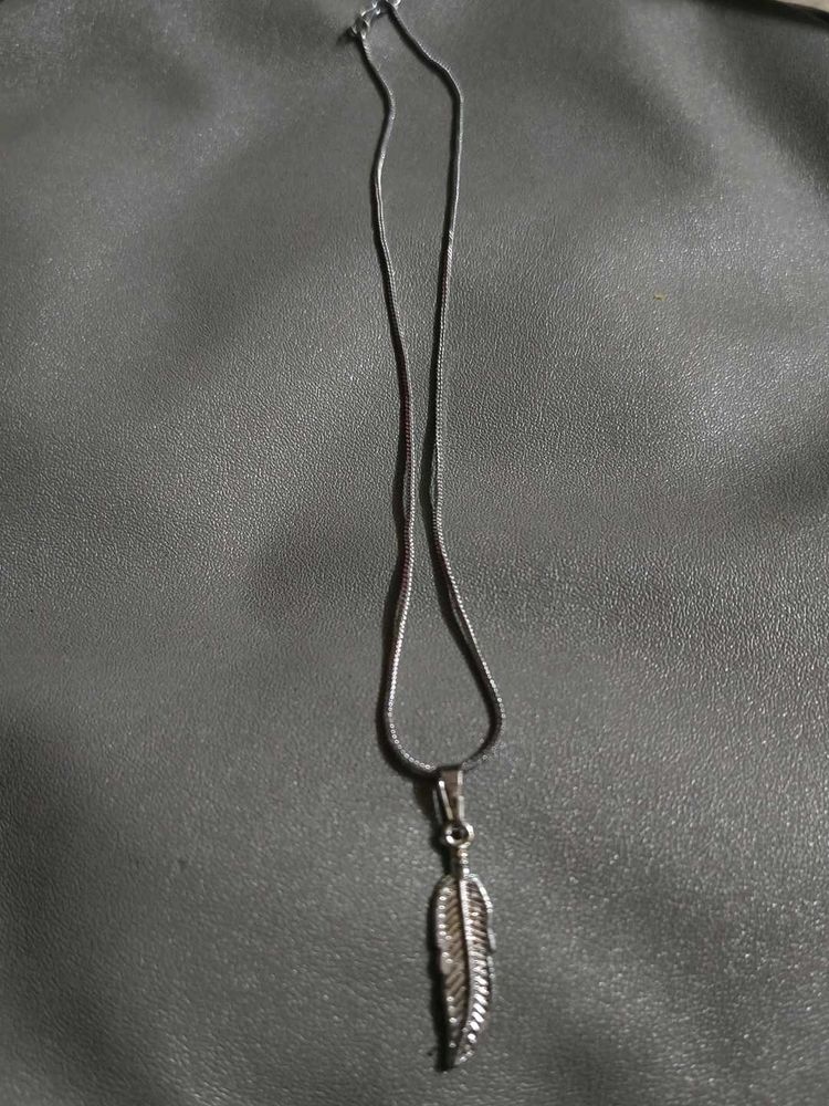 Silver Feather Pendant Necklace on a Snake Chain