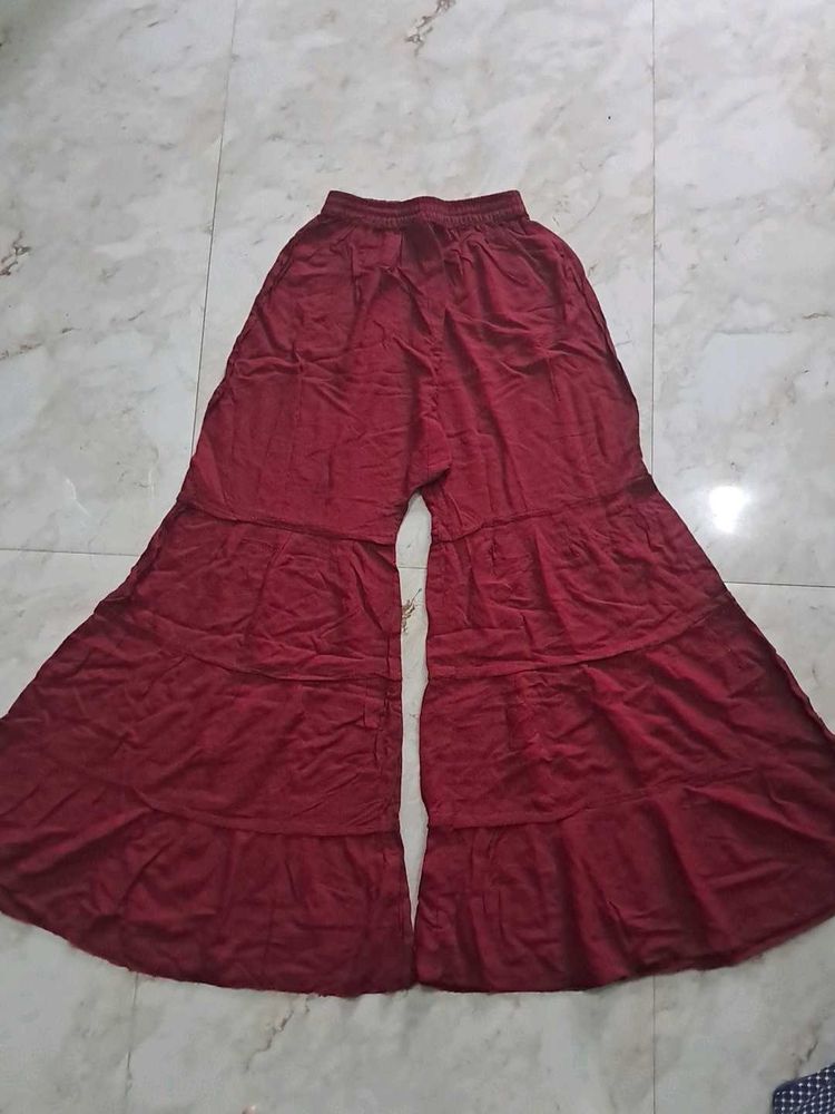 Maroon Tiered Palazzo Pants